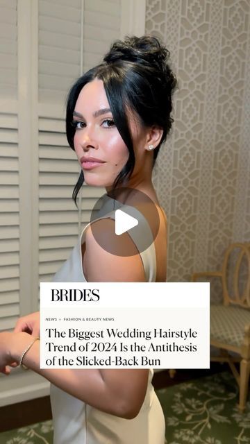 BRIDES on Instagram: "While the low, slicked-back bun (worn by Sofia Richie Grainge for her internet-breaking nuptials) may have dominated the bridal beauty space in 2023, we’re seeing a new look taking over: A high, slightly messy, twisted chignon that is just another sign that weddings are shifting to loud luxury. See the curly up-do from every angle and find out how to achieve this glamourous style on your big day at the link in bio.
🎥 + 💇‍♀️: @annasullivanhair" Slicked Back Bridal Hair, Slick Bridal Updo, Sofia Richie Bridal Hair, Slicked Back Low Bun Wedding, Slicked Back Updo Wedding Hairstyles, Sofia Richie Sleek Bun, Sofia Richie Wedding Hair Bun, Wedding Makeup Sophia Richie, Wedding Hair High Bun