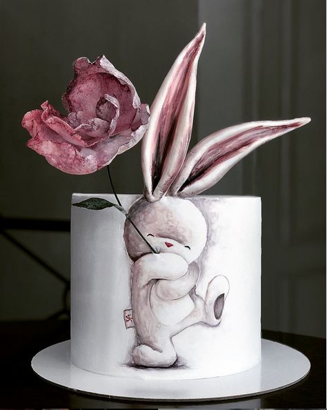 Girly Cake Ideas, Spring Theme Cake, Easter Themed Cakes, Mini Torte, Rabbit Cake, Hand Painted Cakes, Spring Cake, Animal Cakes, Beautiful Birthday Cakes