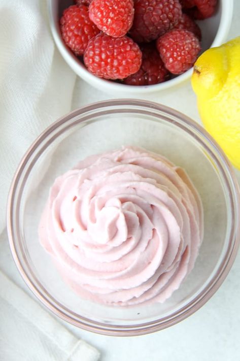 Easy 4 ingredient Lemon Raspberry Whipped Cream! A sweet homemade whipped cream filled with lemon and raspberry flavors! Perfect for topping on any dessert! | The Bitter Side of Sweet Doughnut Fillings, Whipped Cream Dispenser Recipe, Whipped Cream Recipes, Whipped Cream Dispenser, Raspberry Whip, Lemon Whipped Cream, Raspberry Whipped Cream, Lemon And Raspberry, Keto Whipped Cream