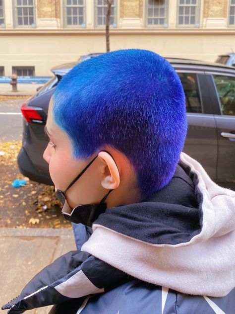 Blue Shaved Head, Blue Buzzcut, Shaved Hair Designs, Manic Pixie Dream Girl, Shave My Head, Hair Idea, Boys Style, Hair Icon, Dye Colors