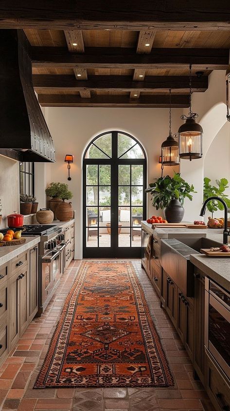 Spanish Revival Tile, Hacienda Style Homes Interiors, Desi Kitchen, Tuscan Interior, Hacienda Homes, Dining Table Design Modern, Hacienda Style Homes, Luxury Houses Mansions, Mediterranean House