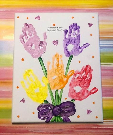 Mommy & Me Arts and Crafts Handprint Bouquet, Flower Handprint, Danielle Johnson, Birthday Craft, Mother Daughter Art, Mommy Birthday, Birthday Crafts, Mommy And Me, Mother Daughter