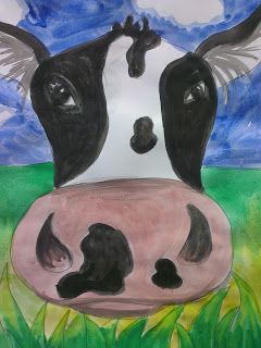 Once upon an Art Room: Close-up Cows! Art 2nd Grade, Classe D'art, Animal Art Projects, 2nd Grade Art, 4th Grade Art, 5th Grade Art, 3rd Grade Art, Farm Art, Elementary Art Projects