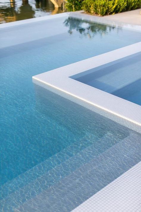 White Grid Mosaic Pool Tiles - Transitional - Pool Waterline Pool Tile, Architecture Texture, Tile Pool, Mosaic Pool Tile, Pool Outfits, House Pool, Swimming Pool Tiles, Pool Colors, Pool Liners