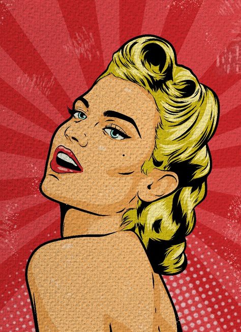 Pop art is a flow of art which USES something popular as the theme or concept used in his work Pop Art 1960, Pop Art Side Profile, Comic Portrait Pop Art, Pop Art Women Comic, British Pop Art, Pop Art Figures, Pop Art Style Illustration, Pop Art Drawings Ideas Inspiration, Pop Art Characters