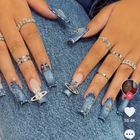 Denim Nails, Hard Nails, Colored Acrylic Nails, Cute Acrylic Nail Designs, Dope Nail Designs, Long Acrylic Nails Coffin, Long Square Acrylic Nails, Unique Acrylic Nails, Bling Acrylic Nails