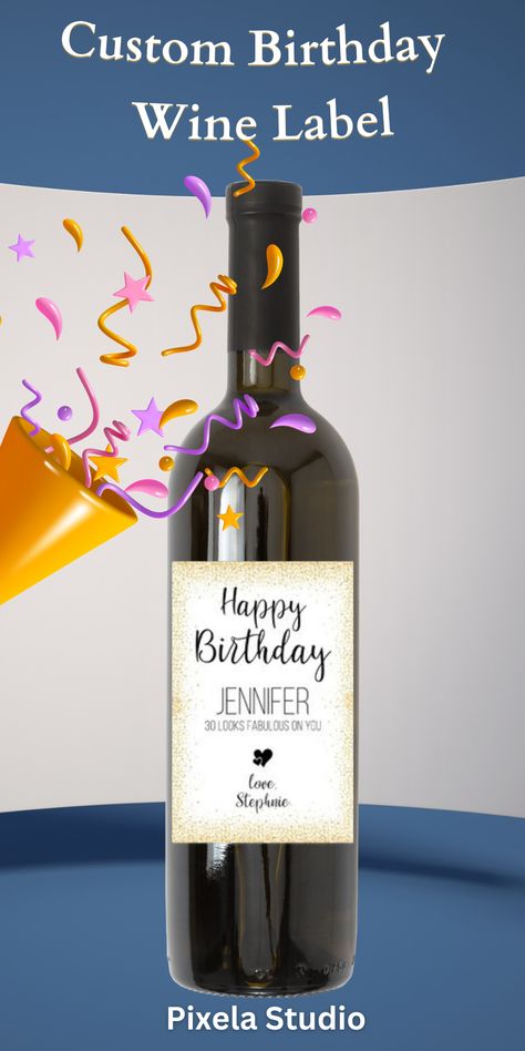 Gold Confetti Birthday Wine Label Happy 50th 30th 60th 70th 21st - ANY AGE Birthday Gift Wine Label - Personalized Labels Birthday Gift Happy Anniversary Gift, Birthday Party Adult, Happy Anniversary Gifts, Custom Wine Label, Birthday Wine Label, Custom Wine Labels, Party Favors Birthday, Confetti Birthday, Party Gift Ideas