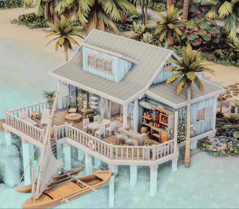 Sims 4 Houses Island Living, Sims 4 Vacation, Sims 4 Beach House Layout, Island Homes, Sims 4 Island Living, Sims 4 Love Island, Sulani House, The Sims 4 Beach Houses Ideas, Sims 4 Costal House