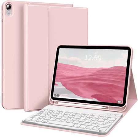 Aoub iPad 10th Generation Keyboard Case with Pencil Holder, Magnetic Detachable Wireless Bluetooth Folio Stand Rechargeable Keyboard Cover for iPad 10th 10.9 inch A2696 A2757 A2777, Pink Keyboard Case For Ipad, Ipad Mini Keyboard Case, Ipad Cover With Keyboard, Ipad With Keyboard And Pencil, Y2k Ipad Case, Ipad Laptop Case, Apple Ipad Keyboard, Pink Ipad With Keyboard, Cute Ipad Cases With Keyboard