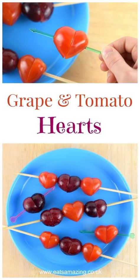 Fun Food Tutorial: Easy Grape & Tomato Hearts Food Roses, Tomato Hearts, Snack Activities, Cute Food For Kids, Light Dinners, Fruit Ideas, Valentines Snacks, Healthy School Snacks, Food For Kids