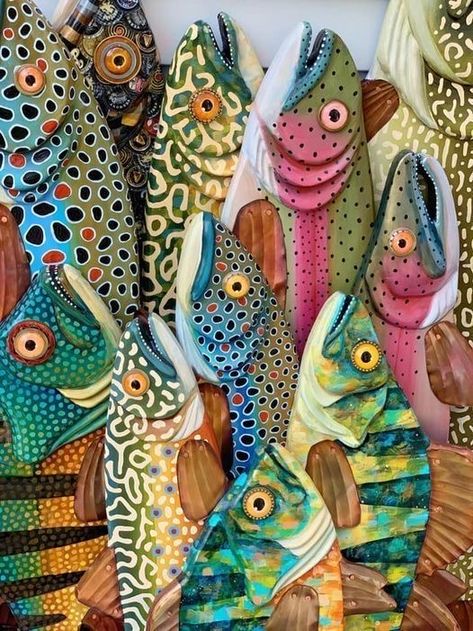 Fisherman's Cottage, Canal Art, Folk Art Fish, Fish Designs, Painted Fish, Fish Artwork, Art Fish, Fish Crafts, Fish Fish