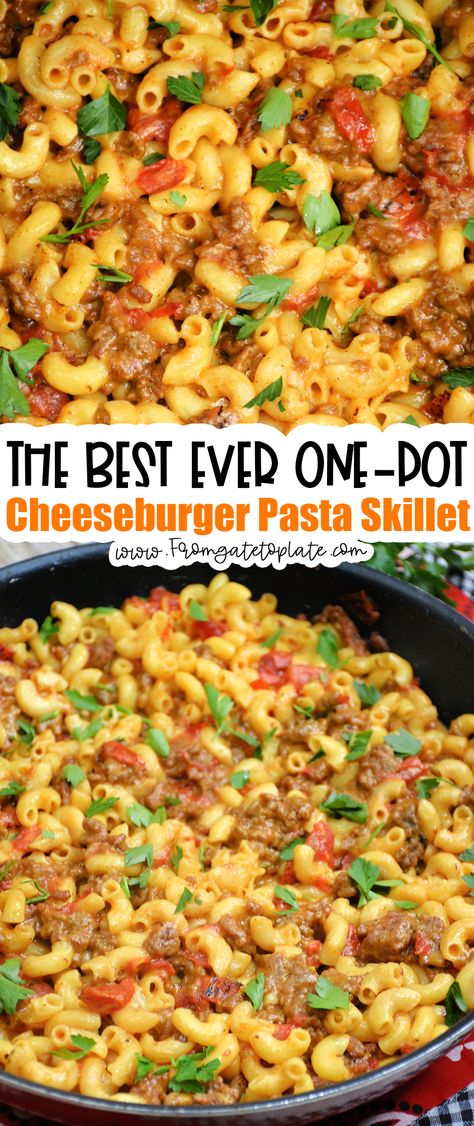 Cheeseburger Pasta Skillet, Pasta Skillet, Cheeseburger Pasta, One Pan Pasta, Having Friends, Skillet Pasta, One Skillet Meals, Skillet Recipes, Cheeseburger Casserole