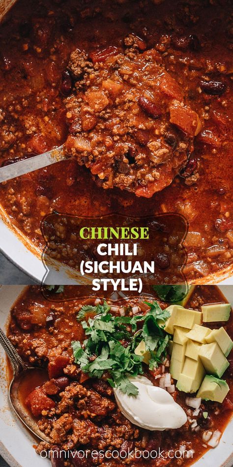 Chinese Chili (Sichuan Style) | Omnivore's Cookbook Asian Chili Recipe, Chinese Chili, Traditional Chili, Chili Soup, Chili Cook Off, Photo Food, Spicy Chili, Fusion Food, Super Rich