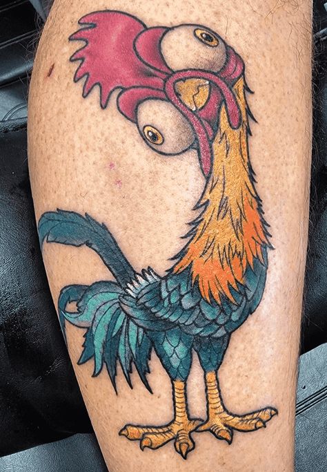 Hey Hey Moana Chicken Tattoo, Rooster Tattoo Men, Hei Hei Tattoo, Chicken Tattoo Design, Chicken Tattoo Ideas, Minecraft Tattoo, Arrow Tattoos For Women, Chicken Tattoo, Rooster Tattoo