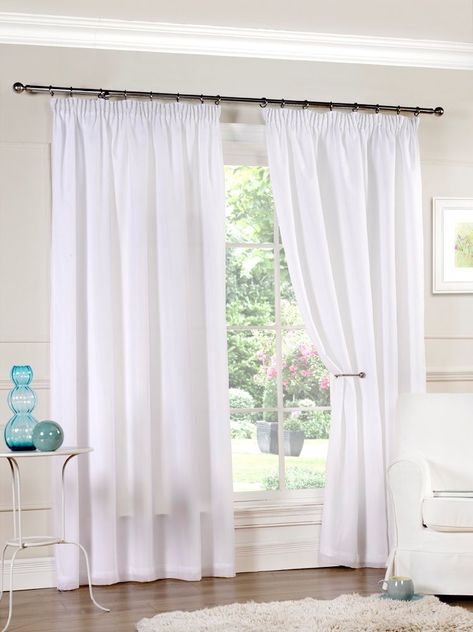 White Voile Curtains, Curtains For Windows, Curtains And Pelmets, Voile Panels, Curtain Shop, Voile Curtains, Pleated Curtains, Pencil Pleat, Window Styles