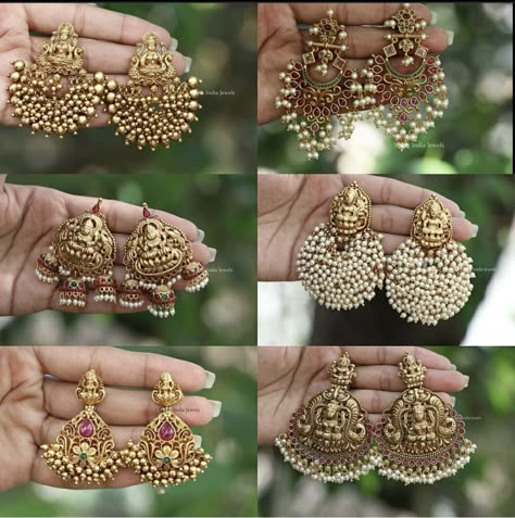 Earrings For Saree, Earring Indian, Temple Jewellery Earrings, Trending Crafts, Temple Jewelry Necklace, Antique Gold Jewelry Indian, Fancy Jewelry Necklace, Indian Bridal Jewelry Sets, Indian Jewelry Earrings