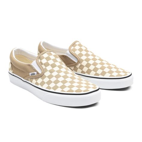 Vans Slippers, Beige Vans, Cute Vans, Vans Original, Checkered Vans, Slipon Sneakers, Vans Checkerboard, Sneakers Addict, Vans Slip On