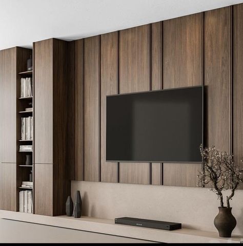 Tv Feature Wall, Wooden Tv Unit, Decor Cabinet, Tv Unit Design Modern, Tv Unit Furniture Design, Tv Cabinet Design, Tv Unit Furniture, Basement Inspiration, Wall Tv Unit Design