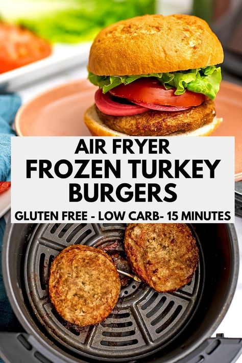 Air Fryer Frozen Turkey Burgers are easy to make and so delicious. Juicy burgers with a crispy exterior these burgers are ready in 15 minutes and the perfect quick lunch or dinner. Turkey Burger Recipes Air Fryer, Turkey Burger In Air Fryer, Turkey Burgers Air Fryer, Ground Turkey Burgers Air Fryer, Air Fryer Frozen Turkey Burger Patties, Air Fried Turkey Burgers, Frozen Turkey Burgers In Air Fryer, Air Fryer Turkey Burger, Frozen Burgers In Air Fryer