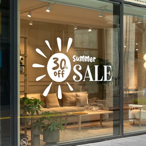 Summer Sale Window Sign  Removable vinyl decal for your shop window. Perfect for summer sales or promotions. #summersale #windowsign #shopwindow . #Window_Displays_Retail_Store_Fronts #Window_Vinyl_Design #Sale_Window_Display #Price_Signage Store Front Decal Window Displays, Shop Front Window Stickers, Decals Store Window, Window Store Vinyl, Store Front Window Decal, Shop Window Writing, Sale Sticker Design, Window Displays Retail Store Fronts, Window Graphic Design Store Fronts