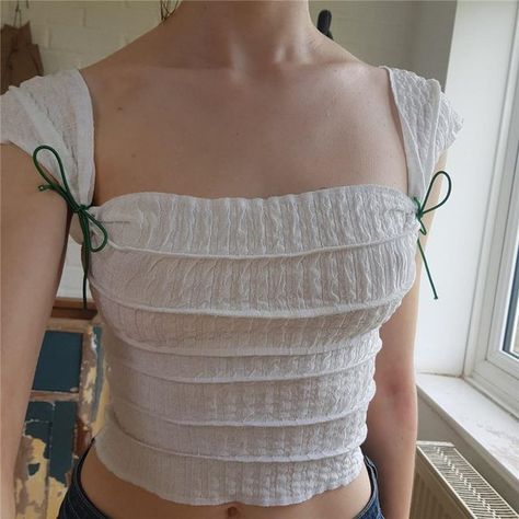 Tie Strap Tank Top, Crop Top Aesthetic, Tank Top Y2k, Milk Maid, Bow Crop Tops, Fairycore Grunge, Shirt Folding, Tøp Aesthetic, Slim Fit Crop Top