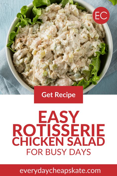 Looking for a quick meal that doesn’t compromise on flavor? This Chicken Salad recipe is your answer. Using rotisserie chicken makes it incredibly easy and flavorful, while a few simple ingredients transform it into a delicious dish perfect for lunch or a hearty sandwich. Whether you're in a rush or just craving something fresh and tasty, this recipe will fit seamlessly into your busy schedule. Let’s dive into how to make this easy and versatile Chicken Salad that everyone will love! Chicken Salad Recipe Using Rotisserie Chicken, Chicken Salad Using Rotisserie Chicken, Easy Rotisserie Chicken Salad, Recipes Using Rotisserie Chicken Easy, Chicken Salad With Rotisserie Chicken, Using Leftover Rotisserie Chicken, Rotisserie Chicken Salad Recipe, Everyday Cheapskate, Easy Chicken Salad Recipe