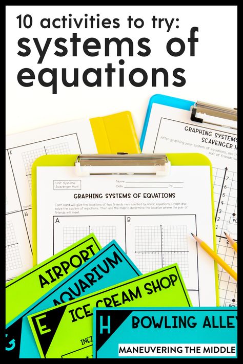 Solving Equations Activities, Balancing Equations Anchor Chart, Systems Of Equations Anchor Chart, Systems Of Equations Activities, System Of Equations, Simultaneous Equations Worksheets, Proportional Relationships, Maths Activities Middle School, Systems Of Equations