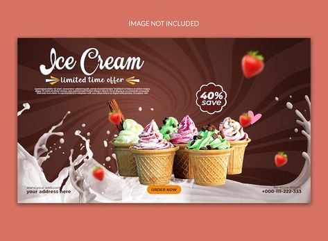 PSD delicious icecream social media web ... | Premium Psd #Freepik #psd #template #banner-template #template-design #banner-design Ice Cream Banner Design, Ice Cream Banner, Digital Banners, Web News, Ice Cream Parlor, Banner Sizes, Website Banner, Web Banner Design, Web Banner