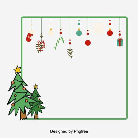 New Year Border Design, Christmas Tree Frame, Christmas Tree Vector, Flat Christmas Tree, Green Png, Gold Christmas Tree Decorations, Cartoon Christmas Tree, Tree Frame, Frame Christmas