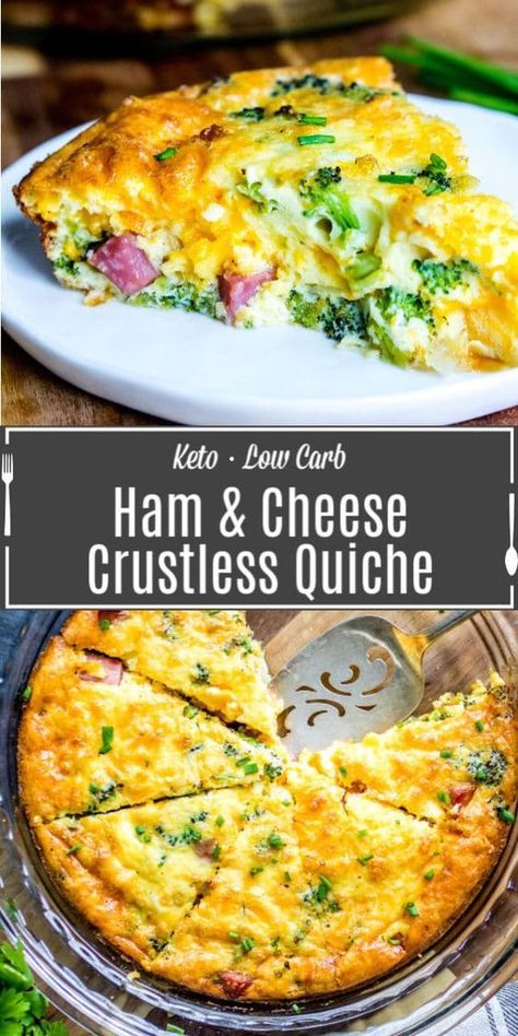 Ham And Cheese Crustless Quiche, Low Carb Brunch, Quiche Recipes Crustless, Crustless Quiche Recipe, Cheese And Broccoli, Make Ahead Brunch Recipes, Low Carb Quiche, Keto Quiche, Ham And Cheese Quiche