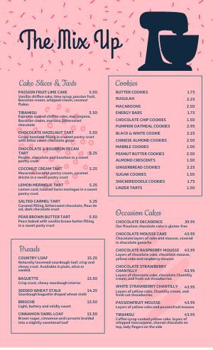 Baking Business Menu Ideas, Bakery Marketing Ideas, Baking Menu Template, Cake Menu Ideas, Bakery Food Truck Menu Ideas, Bakery Menu Ideas Design, Bakery Menu Template, Bakery Menu Board, Dessert Menu Template