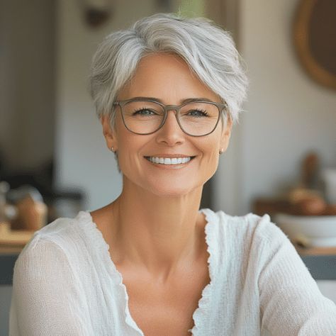 How to look good in glasses is important to women of all ages, particularly in midlife. Discover the best frames for your face and lifestyle. Trending Glasses Frames, How To Go Gray, Stylish Glasses For Women, Grey Hair And Glasses, Hair Color Remover, Glasses Trends, Natural Gray Hair, Hair Starting, Stylish Glasses