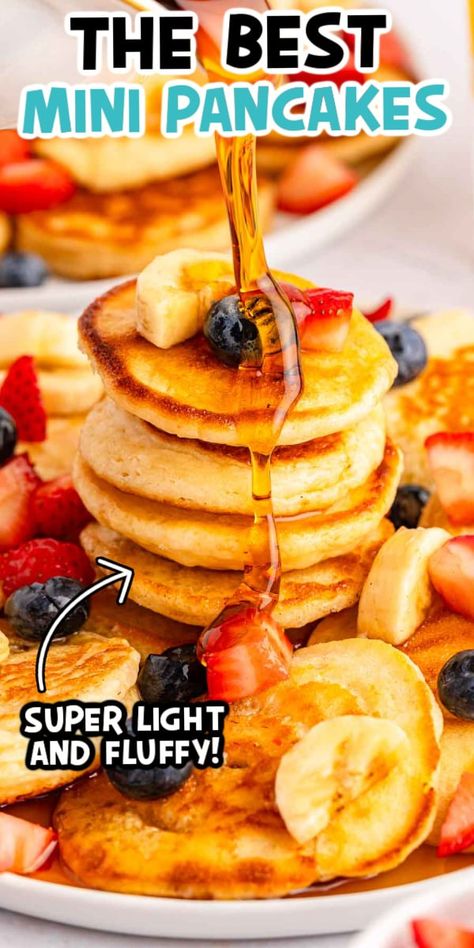 Mini Pancakes Recipe, Pancakes From Scratch, Mini Pancakes, Easy Party Food, Party Plan, Awesome Recipes, Food For A Crowd, Full Meal Recipes, Camping Food