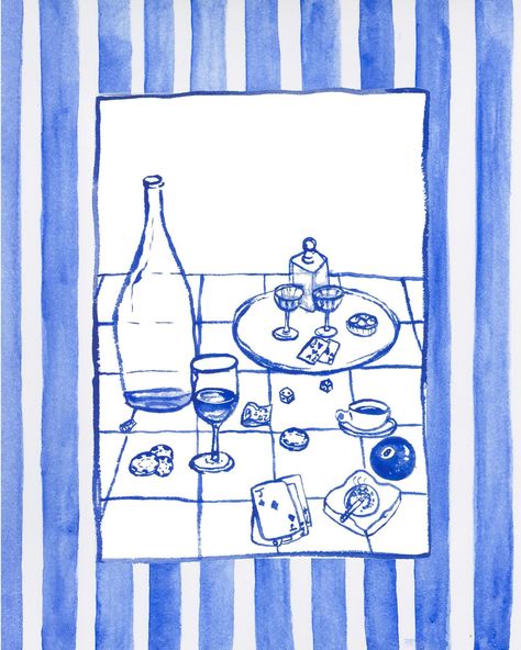 which one are you- green early morning coffee, blue late night drinks with friends, or pink candlelit dinner? 🫒💙🌷 Dinner Party Watercolor, Water Colour Prints, Kitchen Line Drawing, Watercolor Playing Cards, Free Drawing Ideas, Blue Aesthetic Minimalist, Kitchen Watercolor Art, Wedding Illustration Drawings, Kitchen Paintings