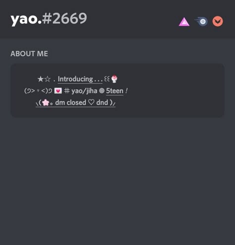 discord bio idea,layout,abput me layout by me! Feel free to copy it Him Banners Discord, Bio Layouts Discord, Aesthetic Bios For Discord, Cute Discord About Me Ideas, Aesthetic Discord Bio Template, Discord Abt Me Layout, Aesthetic Discord Bio Ideas, Bio Inspo Discord, Discord Bio Ideas Simple