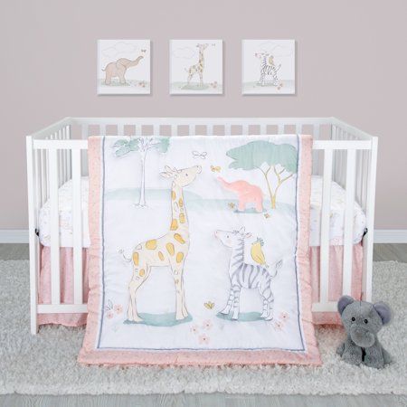 Surround your little dreamer with the Sweet Safari 4 Piece Bedding Collection by Sammy & Lou. This set features baby jungle animals chasing butterflies in colors of muted peach, yellow, and green. This collection is the perfect addition to any little girl's nursery. 4 Piece Crib Bedding Set includes: Nursery Quilt, Fitted Crib Sheet, Crib Skirt and Plush Toy. Please adhere to JPMAs Safe Infant Bedding Practices. Size: One Size. Color: Blue. Material: microfiber. Ruffle Crib Skirt, Baby Jungle Animals, Chasing Butterflies, Elephant Plush Toy, Nursery Quilt, Crib Skirt, Baby Crib Bedding, Nursery Crib, Elephant Plush