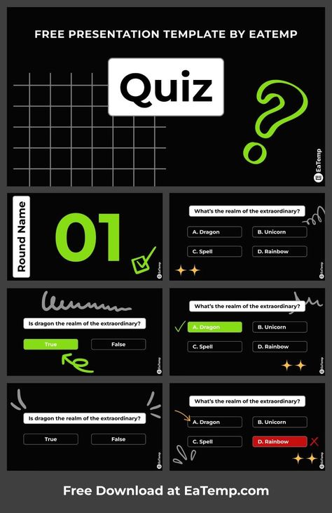 Quiz 13 Powerpoint Quiz Template, Quiz Template, Google Slides Theme, Project Presentation, Powerpoint Themes, Fun Games For Kids, Google Slides Themes, Template Google, Slides Template