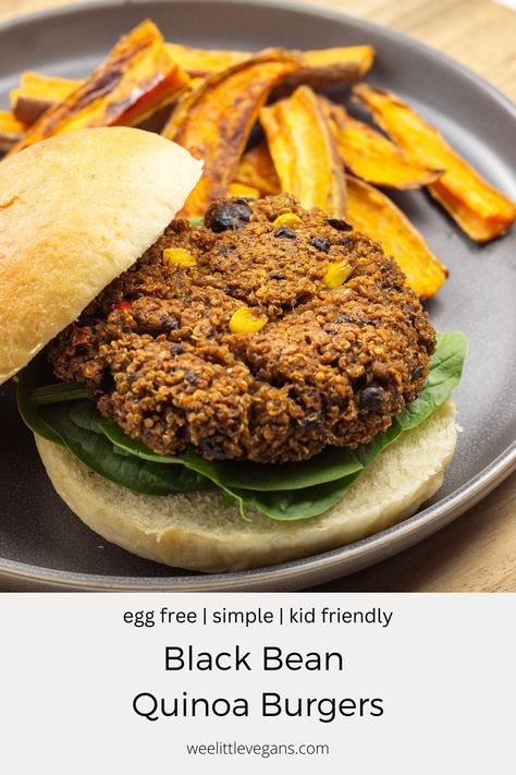 Black Bean Quinoa Burgers – Wee Little Vegans Vegan Hamburger Buns, Quinoa Burgers Vegan, Quinoa Burger Recipe, Black Bean Quinoa Burger, Mediterranean Couscous Salad, Bean Quinoa, Mediterranean Couscous, Quinoa Dishes, Black Bean Burger