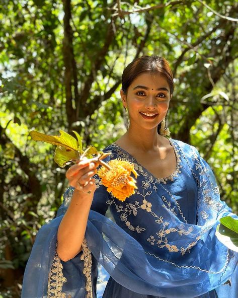 Pooja Hegde on Instagram: “A quick trip to Mangalore and a quick hunt for pejakai 🏠❤️” Blue Anarkali, Silk Anarkali, Pooja Hegde, Traditional Indian Dress, Malayalam Actress, South Actress, Actress Photos, Bollywood Fashion, Simply Beautiful