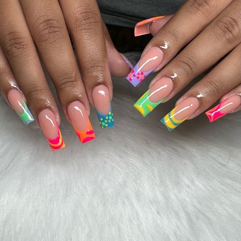 French Manicure Nails Long, Acrylic Nails French, Nails French Manicure, Nails Long Square, Pink Tip Nails, Neon Acrylic Nails, Nails Neon, French Manicure Nails, Nails Now