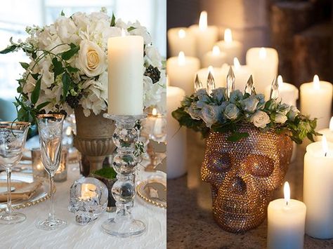 Classy Halloween Wedding, Halloween Wedding Ideas, Sugar Skull Wedding, Skull Ideas, Halloween Weddings, Classy Halloween, Skull Wedding, Elegant Halloween, Unique Wedding Flowers