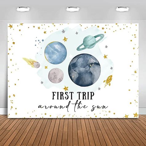 First Birthday Background, Sun Backdrop, 1st Birthday Party Cake, Birthday Party Cake Table, Planet Birthday, Party Cake Table, Boys First Birthday Party Ideas, First Trip Around The Sun, Space Boy