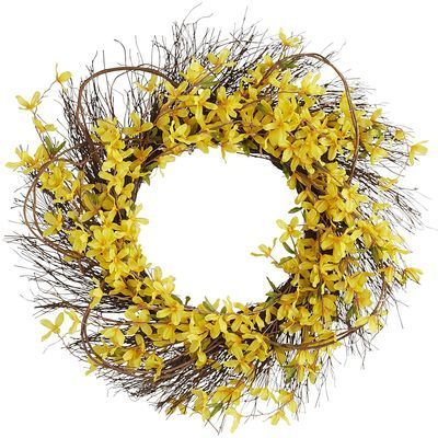 Faux Forsythia Wreath - Yellow Forsythia Wreath, Wedding Window, Yellow Wreath, Wreath Front Door, Indoor Patio Furniture, Wreath Decor, Front Door Decor, Pier 1, Flower Wreath