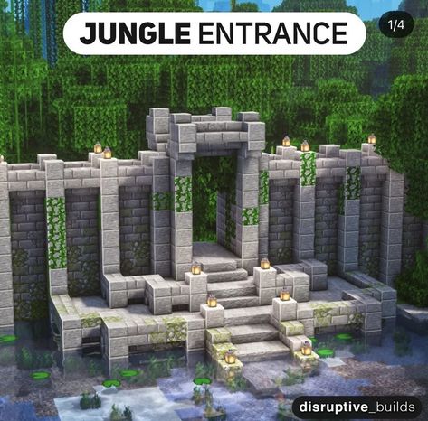 Minecraft Grand Entrance Ideas, Minecraft Indoor Garden, Minecraft Castle Easy, Minecraft Ravine Base, Jungle Entrance, Minecraft Wall Ideas, Minecraft Blueprints Step By Step, Large Minecraft Houses, Minecraft Base Layout