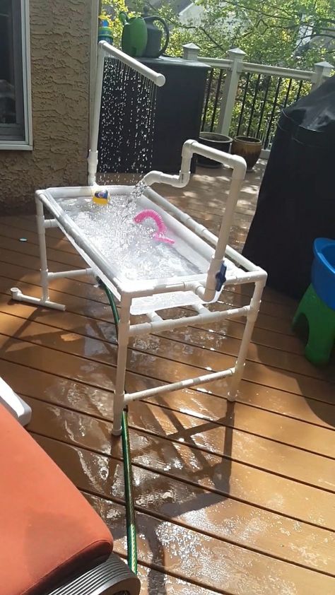 Water Play Table Diy, Water Table Ideas Diy, Diy Water Station For Kids, Outdoor Water Table Diy, Diy Water Table For Kids Toddlers, Pvc Pipe Water Table, Diy Water Play Table, Diy Toddler Water Table, Big Kid Water Table