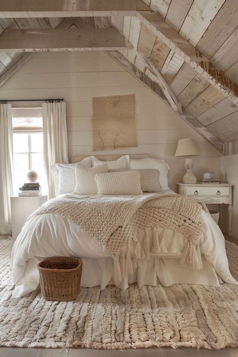 🌼 Old Attic Bedroom, Country Bedroom Ideas, Slanted Ceiling Bedroom, Old Attic, Cottage Style Interiors, Brown Rooms, Cabin Bedroom, Boho Style Bedroom, Tiny House Layout