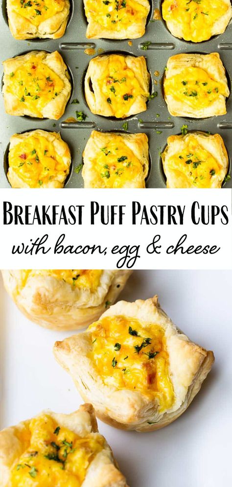 Puff Pastry Bacon, Breakfast Puff Pastry, Puff Pastry Cups, Pastry Cups, Make Bacon, Egg Cups Breakfast, Cheese Puff Pastry, Easy Puff Pastry, Cheese Breakfast