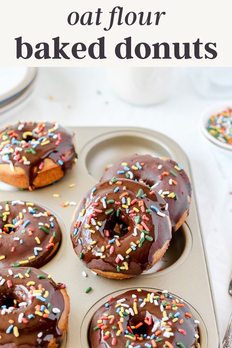 Oat Flour Donut Recipe, Oat Donut Recipe, Oatmeal Donuts Baked, Healthy Donut Recipe Kids, Easy Healthy Donut Recipe, Baking With Oat Flour, Oat Flour Baking, Healthy Baked Donuts, Gluten Free Oat Flour Recipes