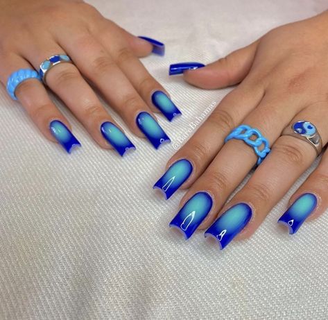 Aquarius Nails Designs, Aquarius Nails, Blue Gel Nails, Airbrush Nails, Blue Acrylic Nails, Blue Gel, Smink Inspiration, Simple Gel Nails, Work Nails