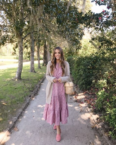 Dress Outfits With Cardigan, Plus Size Romantic Style, Cardigan Outfit Dress, Cardigan And Dress Outfit, Dress And Cardigan Outfit, Garden Wear, Rebecca Taylor Dress, Dress Cardigan, Cardigan Dress